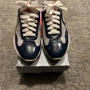 Prada Cup Navy Blue and White Shoes